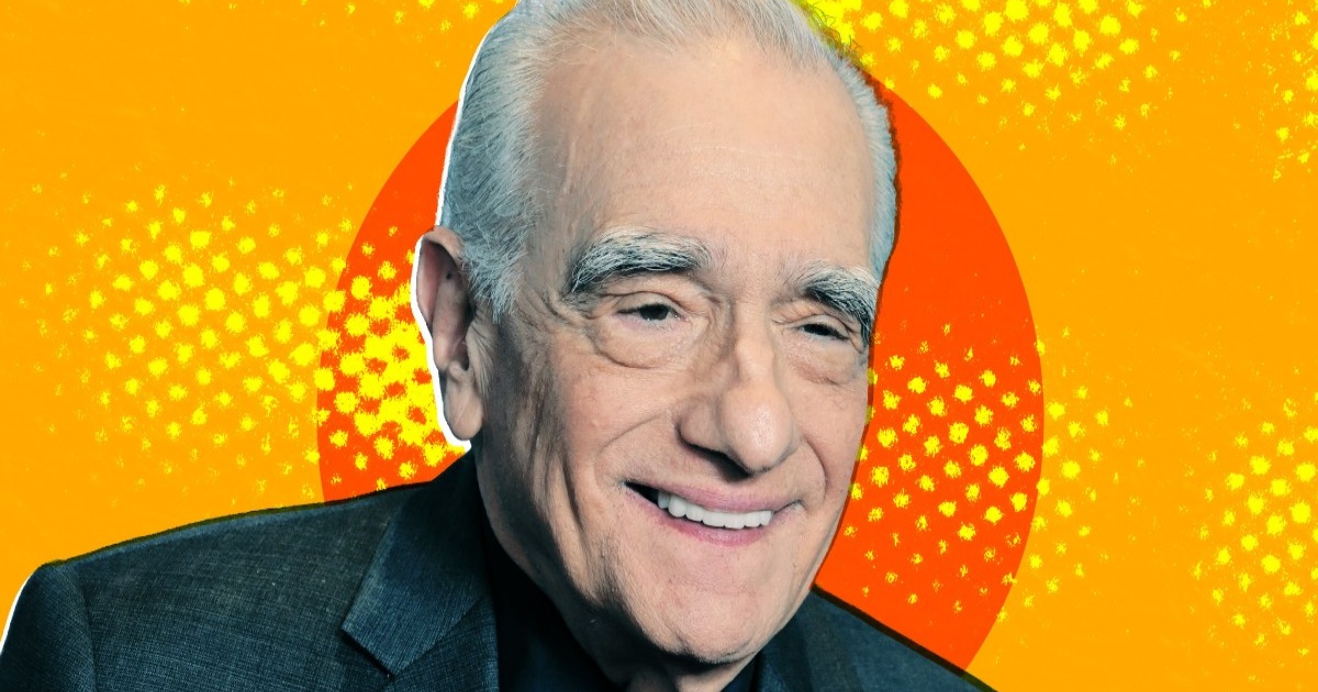 Martin Scorsese di depan latar warna merah dan kuning saat mempromosikan startup AI Black Forest Labs