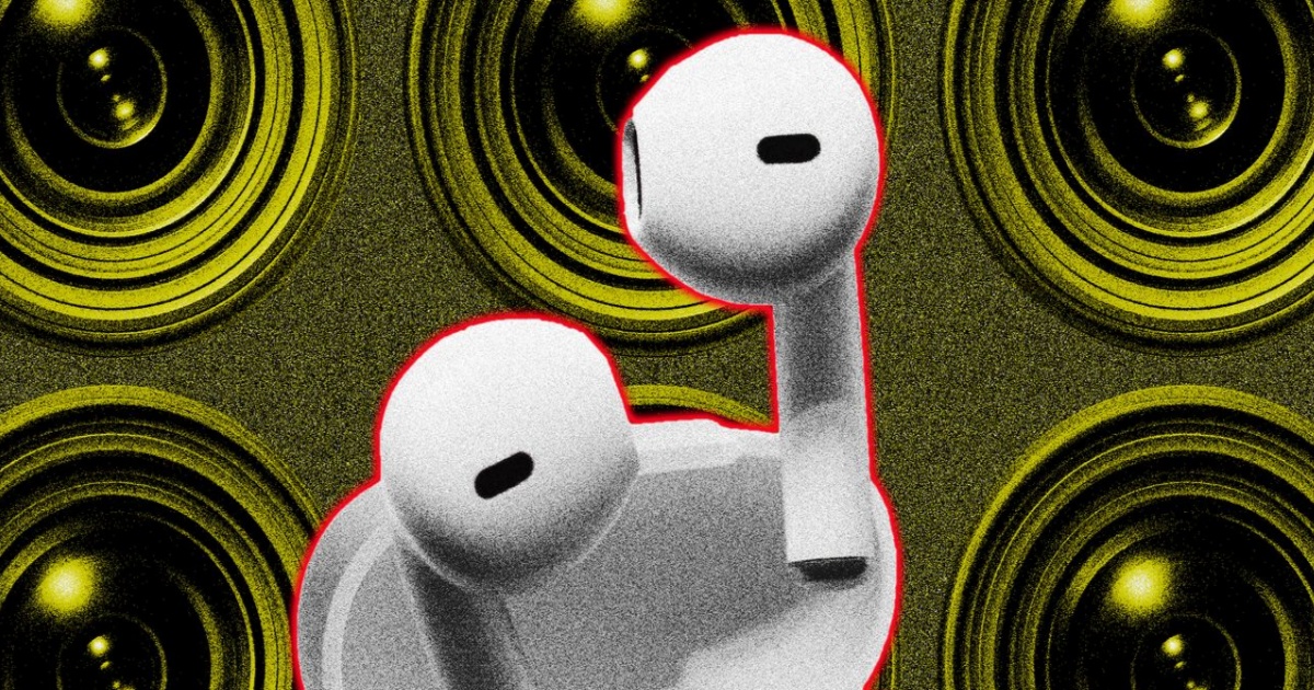 Ilustrasi konsep AirPods Apple dengan kamera terintegrasi di batang earbud