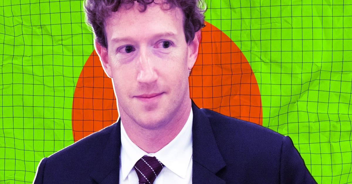 Ilustrasi CEO Meta Mark Zuckerberg dengan pusat data bertenda raksasa di latar belakang