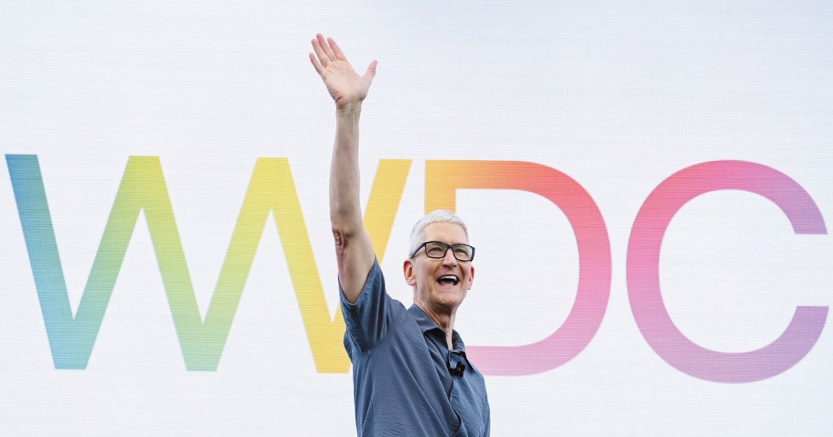 Logo WWDC 2026 Apple dengan latar belakang gradien biru dan ungu serta teks "WWDC 2026" di bagian tengah.