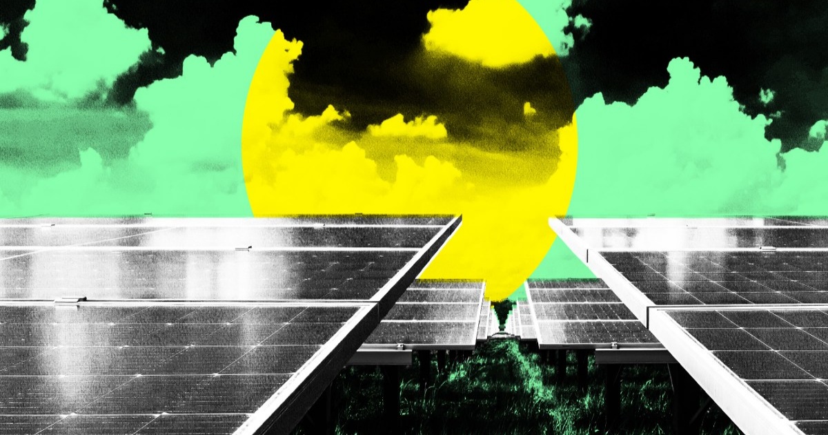 Ilustrasi panel surya dengan langit biru cerah