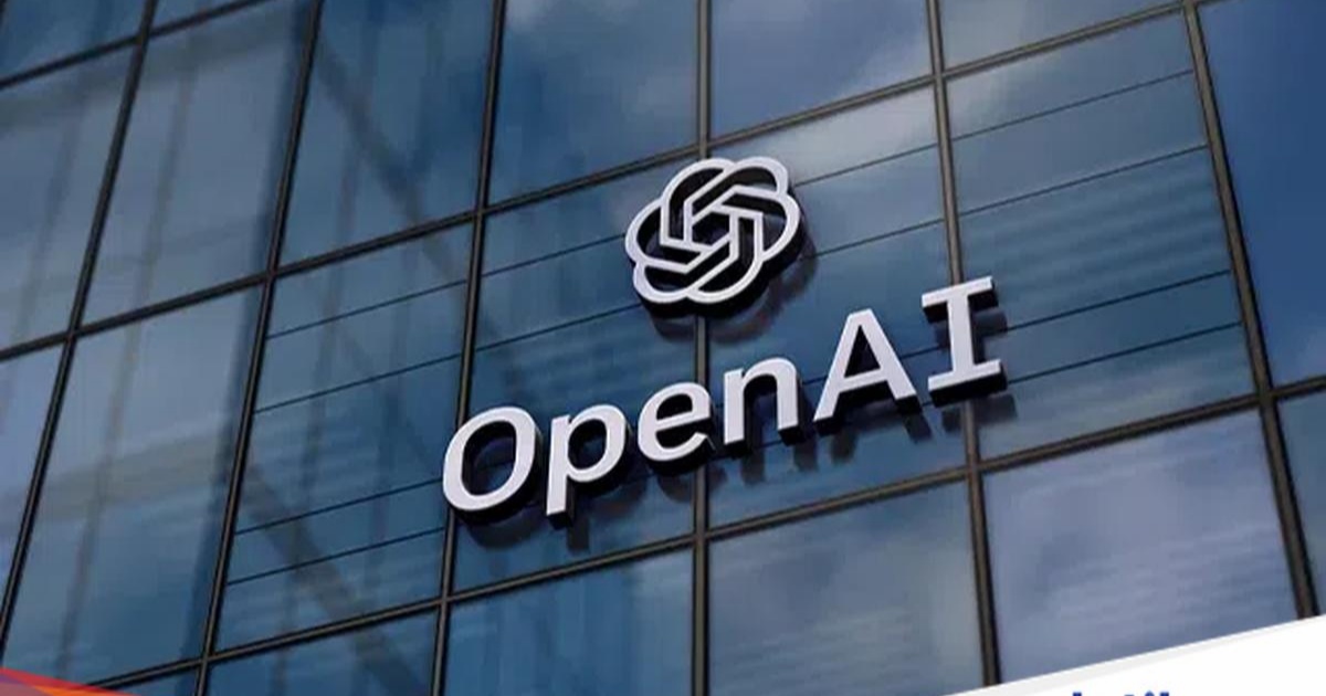 Kantor OpenAI dengan logo perusahaan di gedung modern