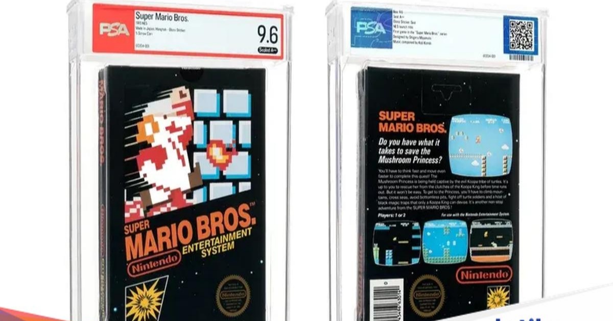 Kopi game Super Mario Bros langka tahun 1985 dalam kemasan asli tersegel stiker mengkilap