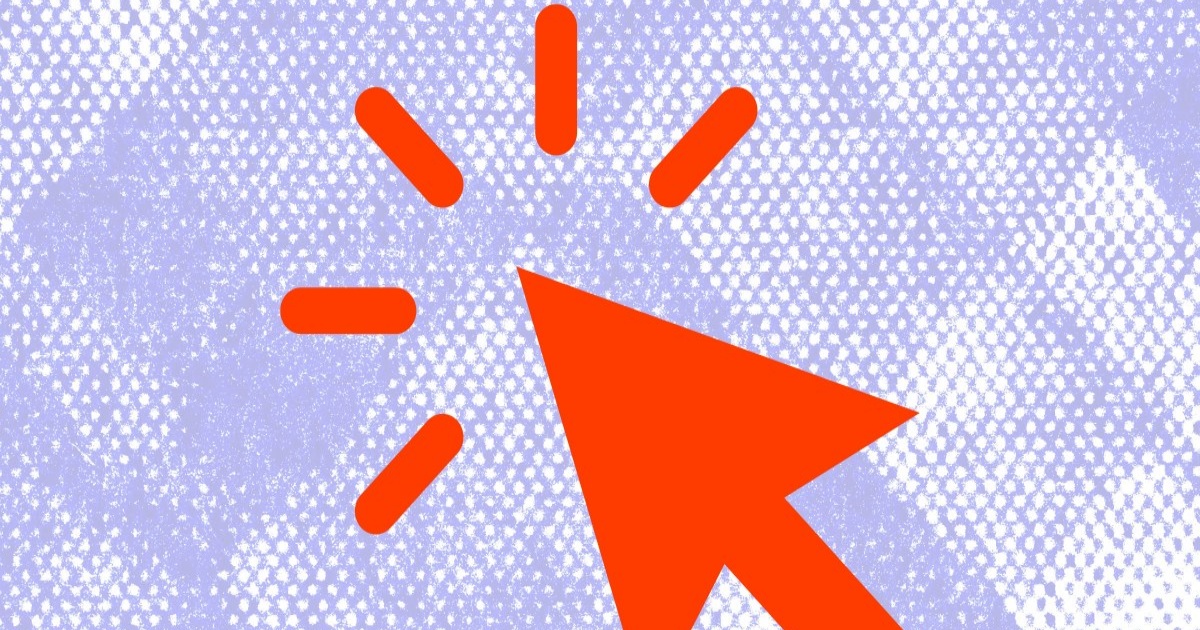 Ilustrasi kursor mouse mengklik dengan latar belakang data digital yang bocor