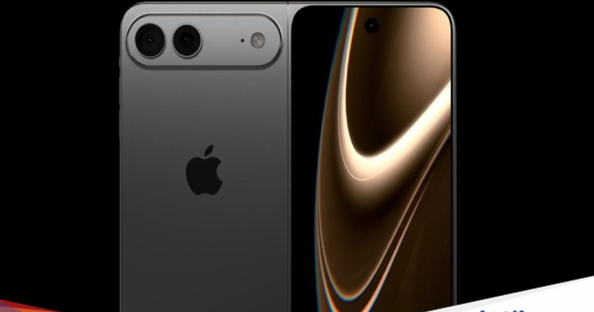 Render iPhone Fold yang menunjukkan desain smartphone lipat Apple dengan layar besar bergaya tablet