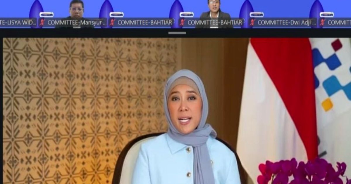 Menkomdigi Meutya Hafid memberikan sambutan daring di ICEC 2026