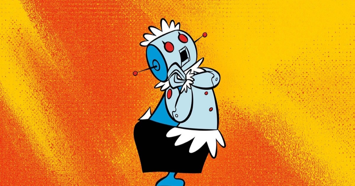 Ilustrasi Rosey the Robot, pembantu rumah robot dari kartun The Jetsons, menggambarkan visi startup AI tentang robot pembersih rumah