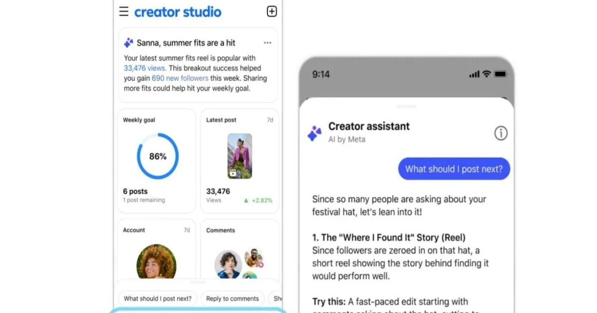 Tampilan aplikasi Creator Studio baru Meta dengan fitur AI Creator Assistant