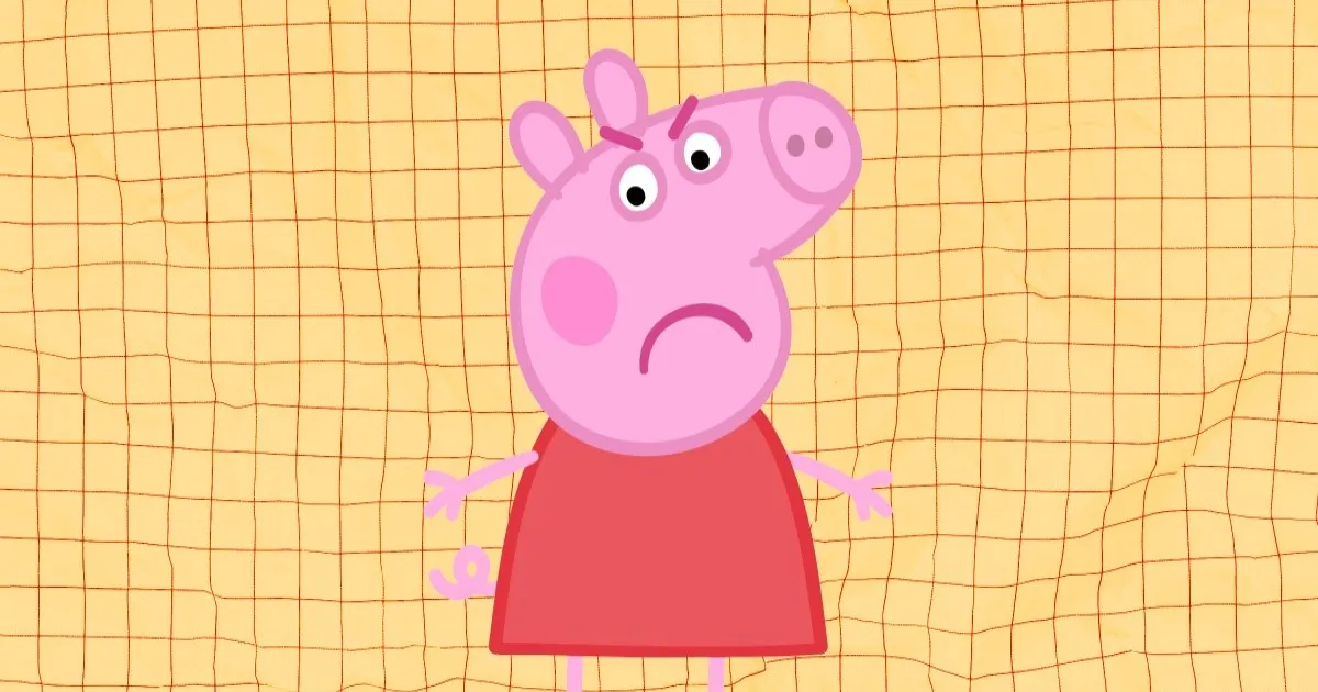 Ilustrasi Peppa Pig yang dimodifikasi tampak tidak senang dan marah terkait kontrak AI