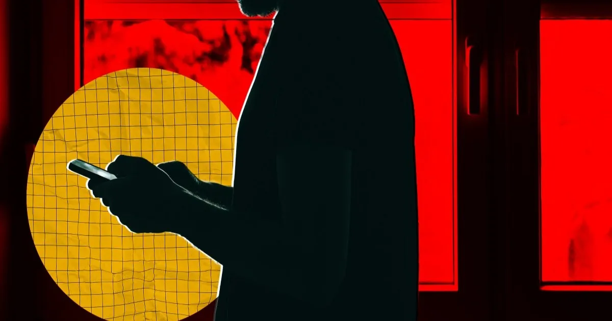 Ilustrasi pria bipolar menggunakan ponsel dengan ChatGPT di layar