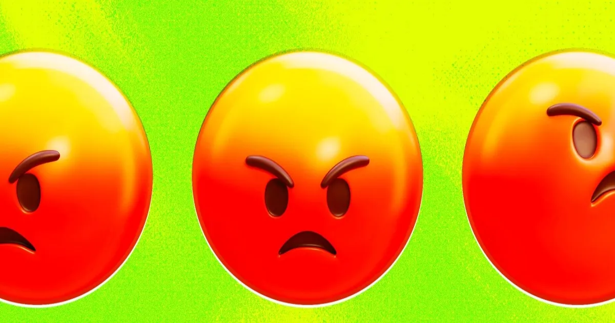 Ilustrasi tiga emoji marah menghadap ke arah berbeda, mewakili kemarahan warga terhadap kebisingan data center Microsoft.