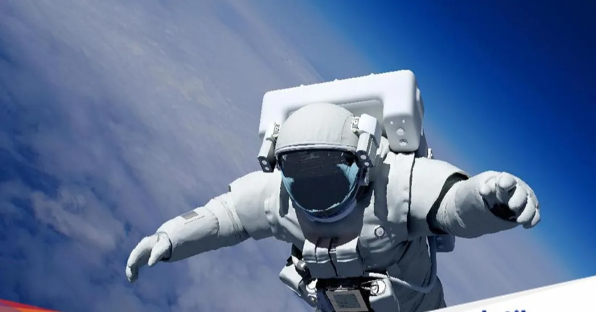 Ilustrasi astronaut di luar angkasa dengan latar Bumi dan awan