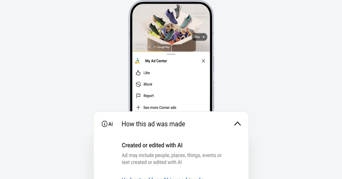 Tampilan fitur label AI pada iklan Google di My Ad Center