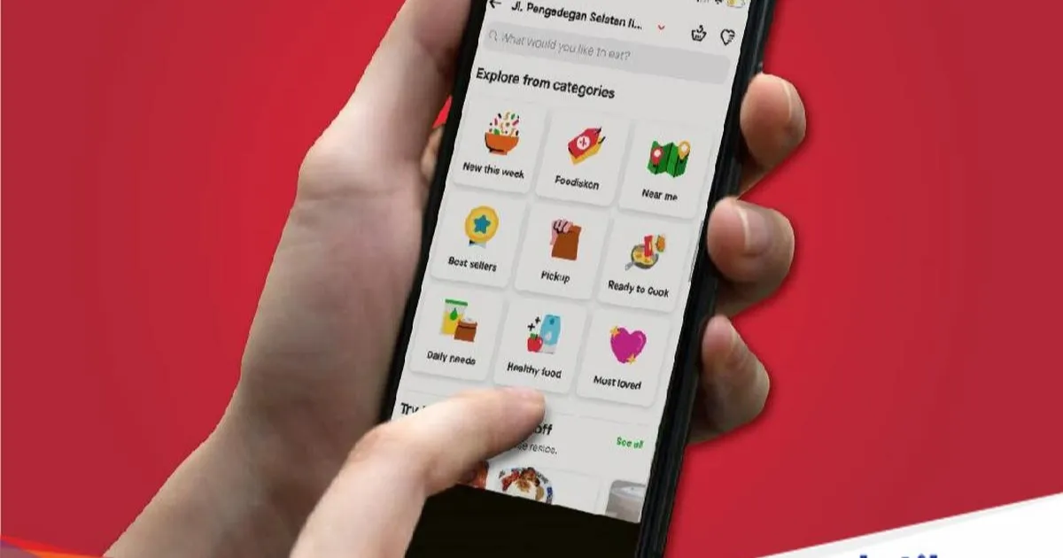 Ilustrasi super app Gojek dengan berbagai layanan on-demand dalam satu aplikasi