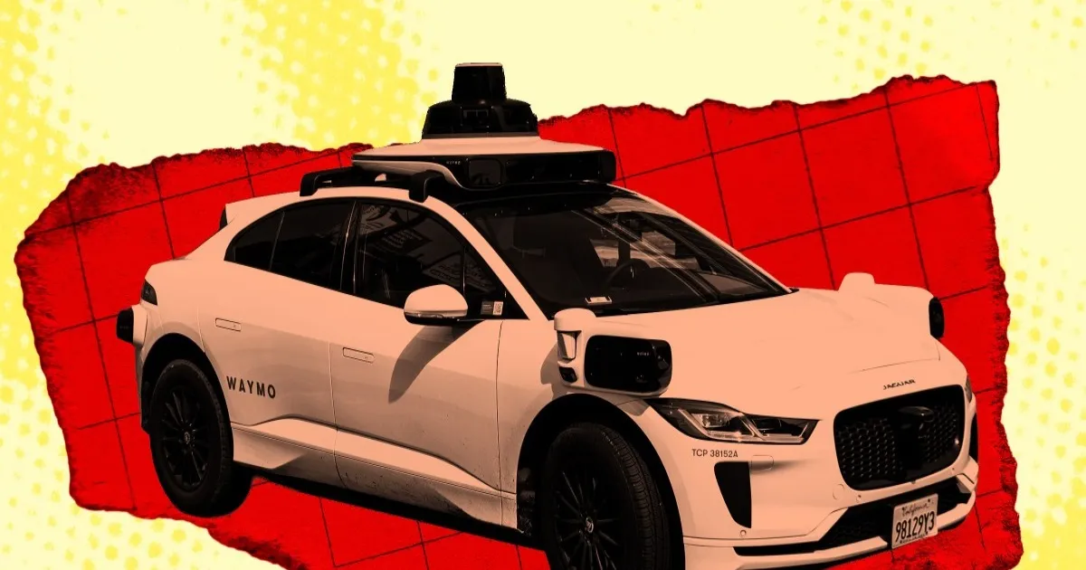 Ilustrasi mobil Waymo dengan latar belakang kota