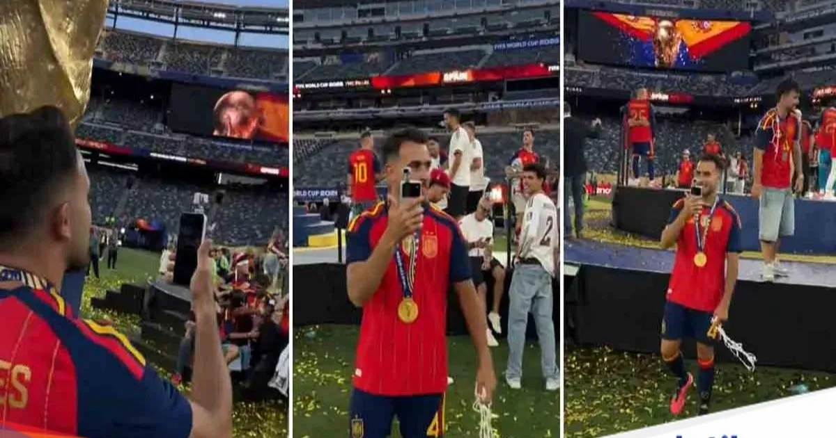Honor Robot Phone dipegang Eric Garcia di lapangan New York Jersey Stadium saat perayaan juara Piala Dunia 2026