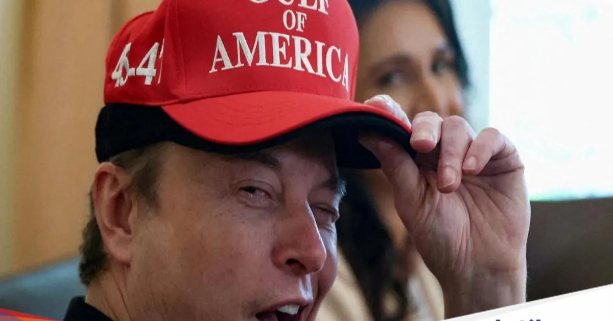 Elon Musk bereaksi sambil mengenakan topi bertuliskan