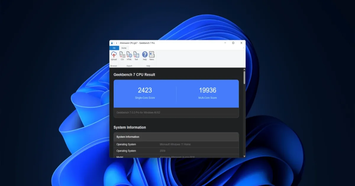 Tampilan antarmuka Geekbench 7 di macOS dengan latar belakang gelap