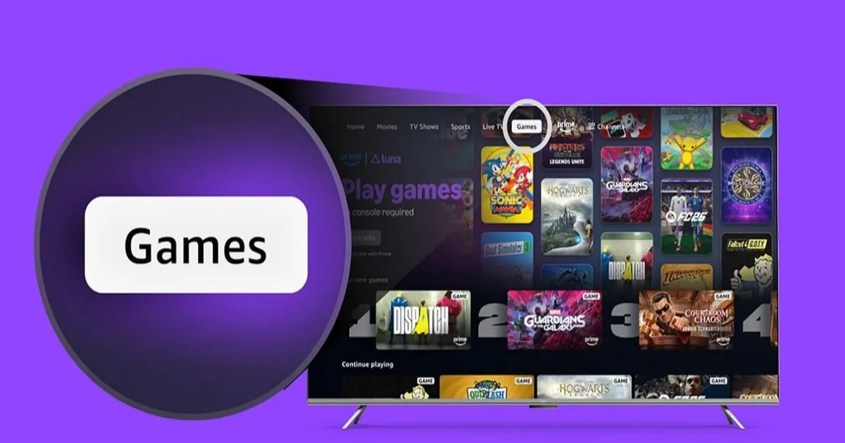 Tab Games Amazon Prime Video di perangkat Fire TV menampilkan pilihan game streaming