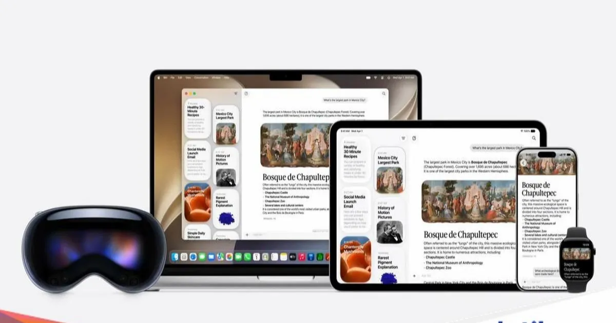 Siri AI Apple dengan latar belakang abstrak
