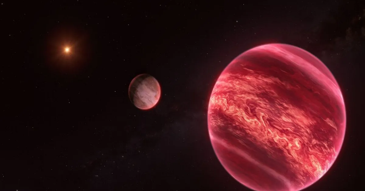 Ilustrasi eksobulan yang mengorbit katai cokelat CD-35 2722 B dengan latar bintang di kejauhan