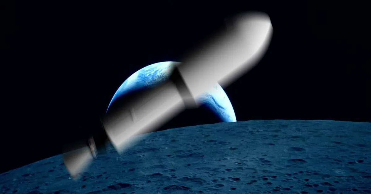 Ilustrasi roket SpaceX Falcon 9 yang menabrak permukaan Bulan