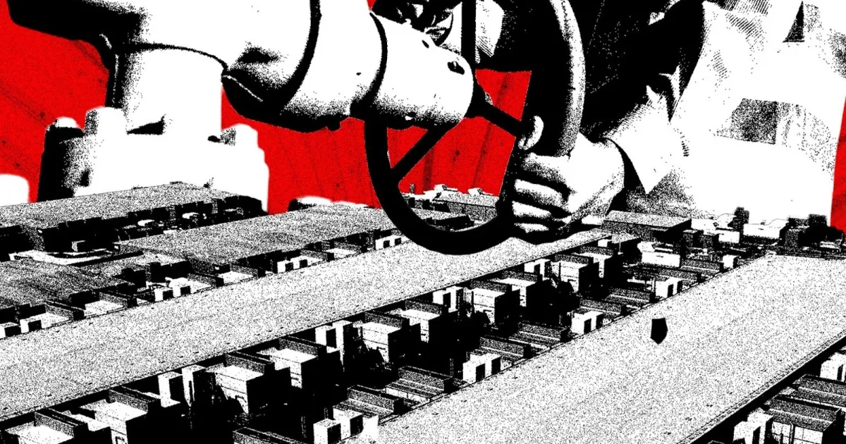 Ilustrasi pembangkit listrik gas alam untuk pusat data AI dengan cerobong asap